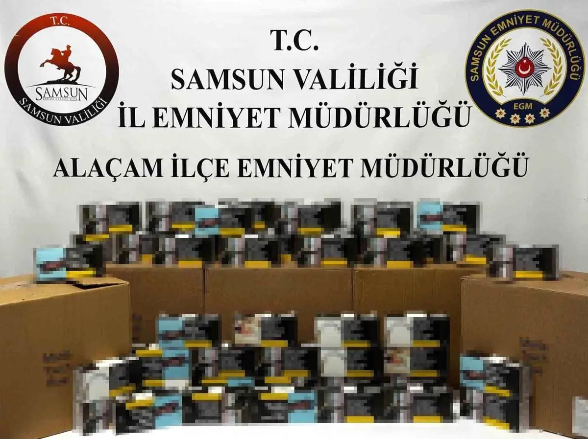 Samsun Alaçam’da ele geçirilen makaronlar