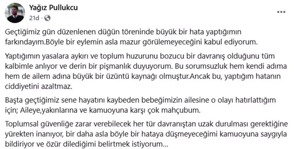 Düğünde Havaya Ateş Açan Belediye Başkan Yardımcısı Özür Diledi