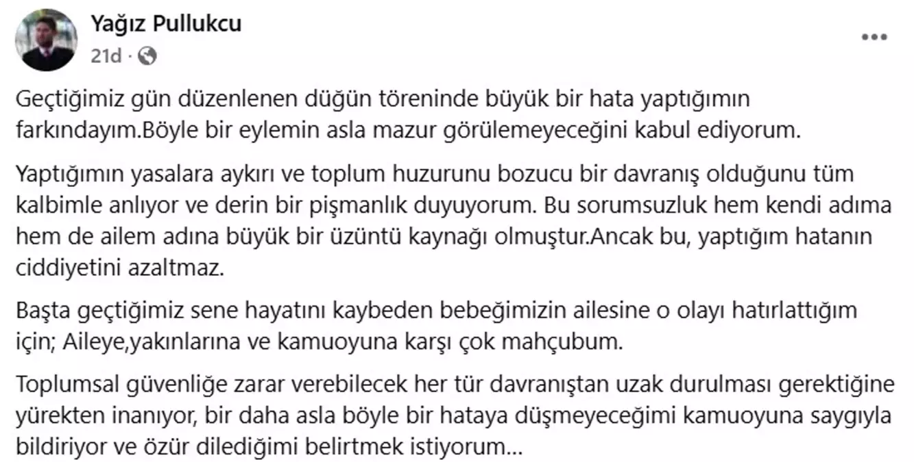 Düğünde Havaya Ateş Açan Belediye Başkan Yardımcısı Özür Diledi