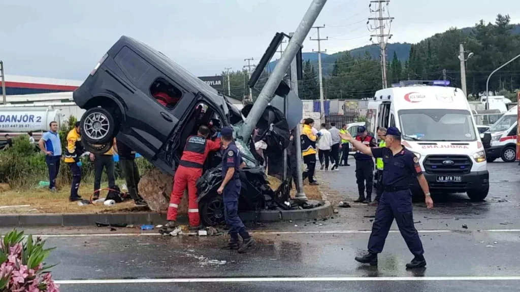 Ticari Araç Trafik Işığı Direğine Çarpıp Asılı Kaldı