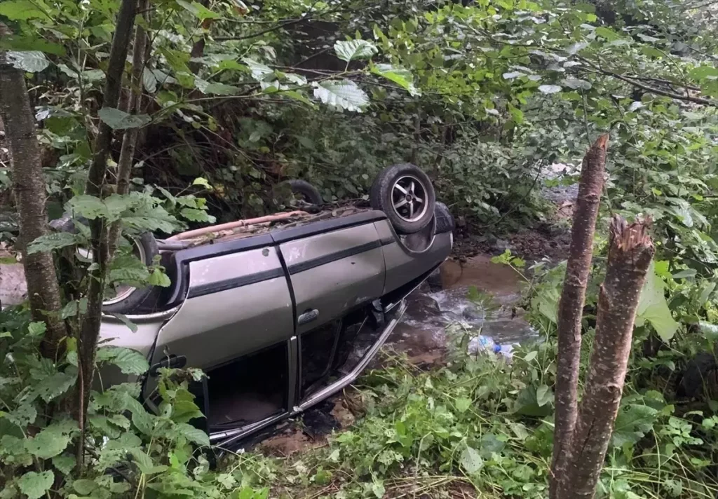 Giresun’da Otomobil Dereye Devrildi: 3 Yaralı