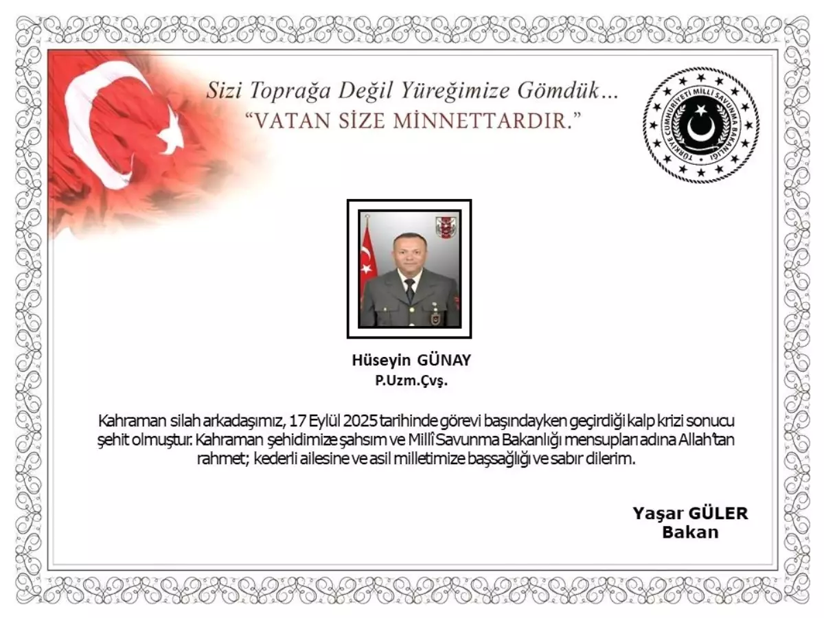 Görev Başında Kalp Krizi Geçiren Uzman Çavuş Şehit Oldu