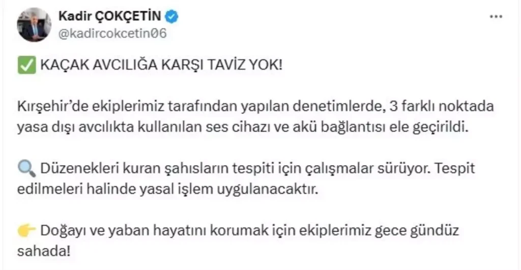Kırşehir’de Yasa Dışı Avcılık Denetimi