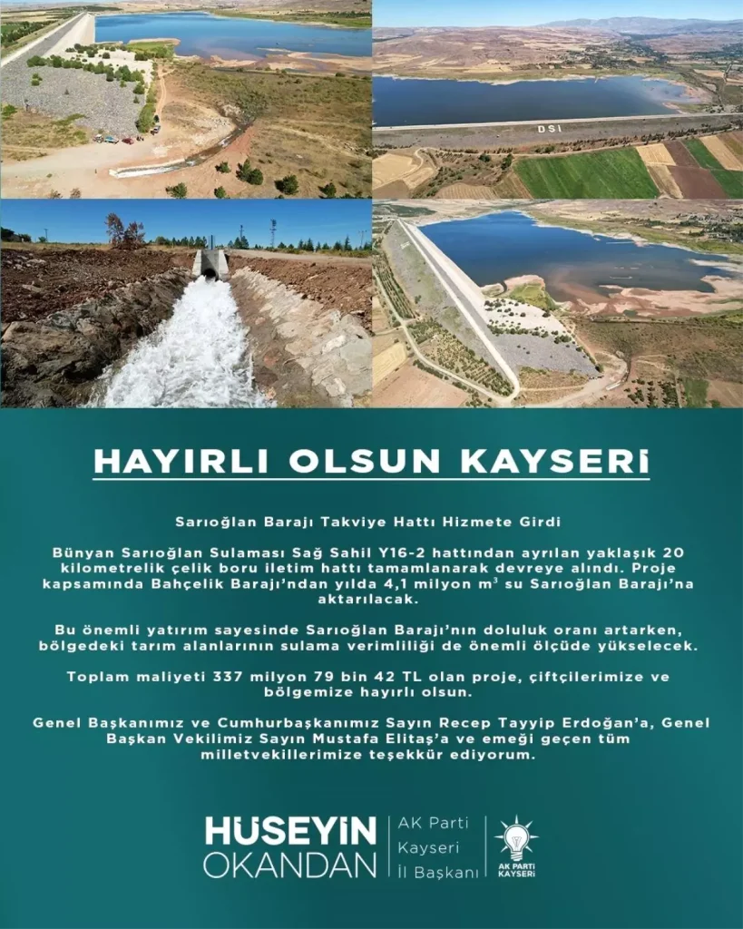 Sarıoğlan Barajı’na Yeni Soluk: Takviye Hattı Hizmete Girdi