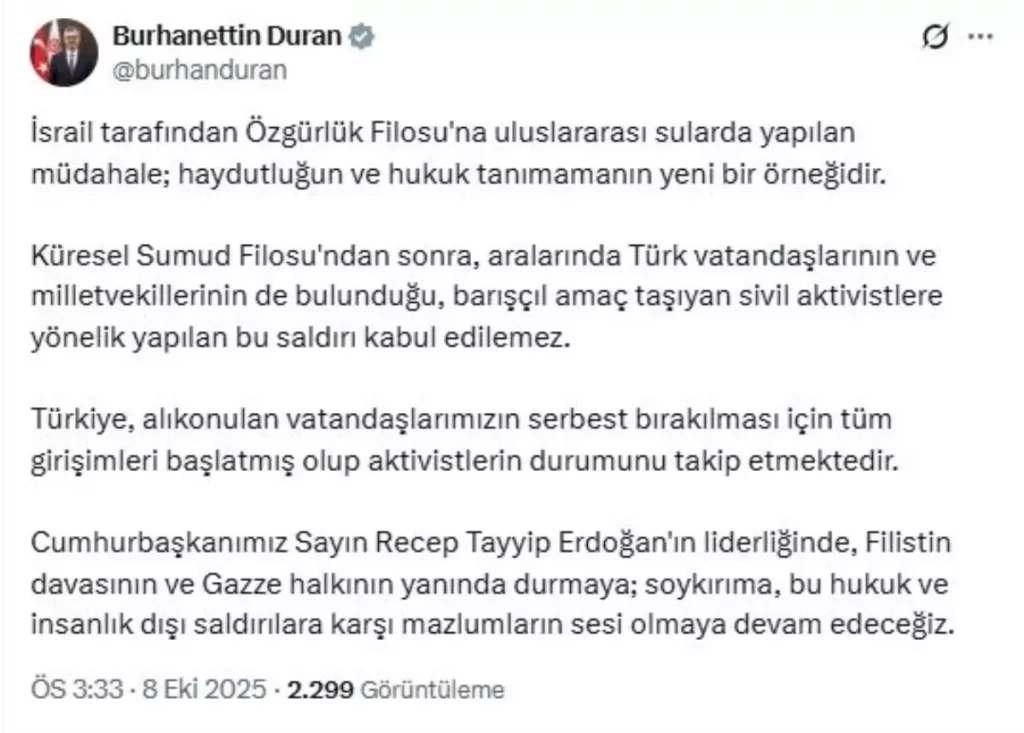 İsrail’in Özgürlük Filosu’na Yaptığı Müdahale Kınandı