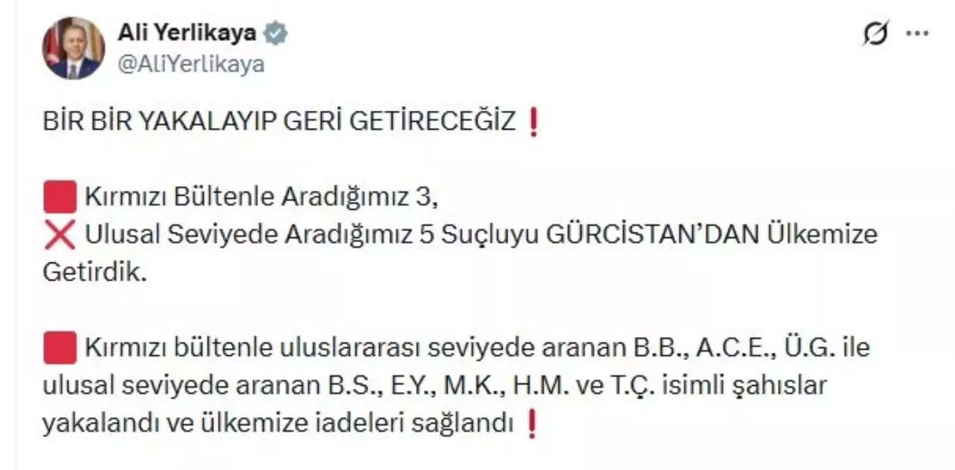 Gürcistan’da Yakalanan Suçlular Türkiye’ye İade Edildi