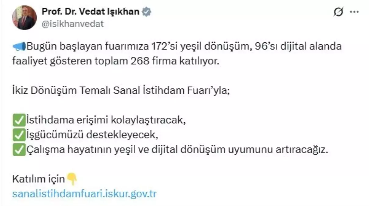 Sanal İstihdam Fuarı Başladı: 268 Firma Yeşil ve Dijital Dönüşüm İçin Bir Araya Geliyor