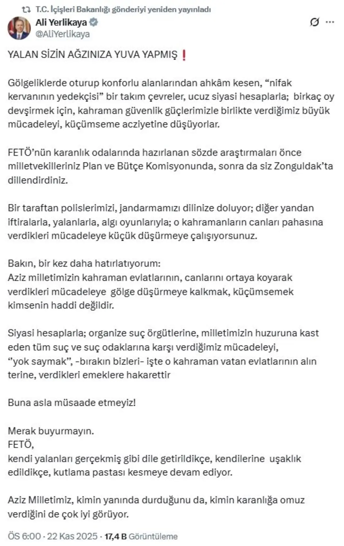 Ali Yerlikaya’dan Özgür Özel’e Sert Cevap