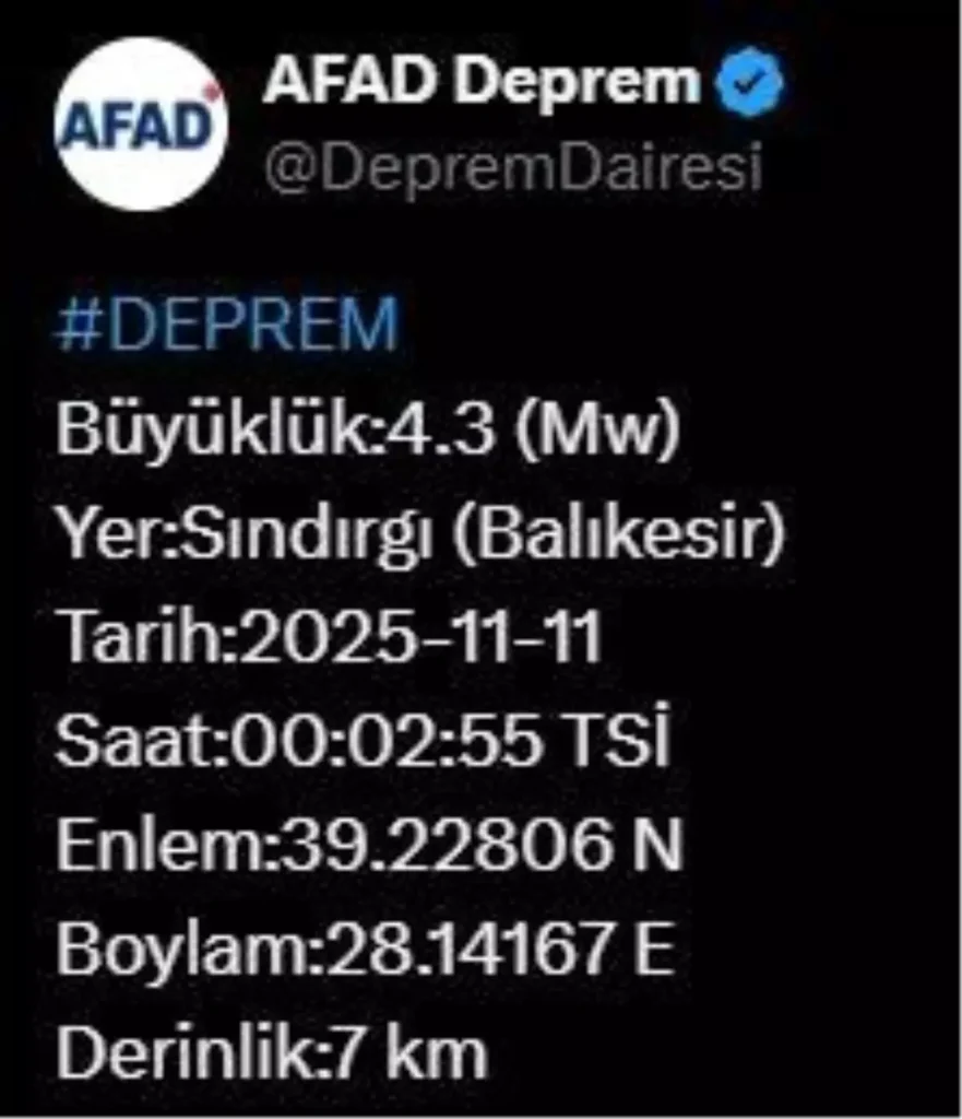 Balıkesir Sındırgı’da 4.3 Büyüklüğünde Deprem Sarsıntısı