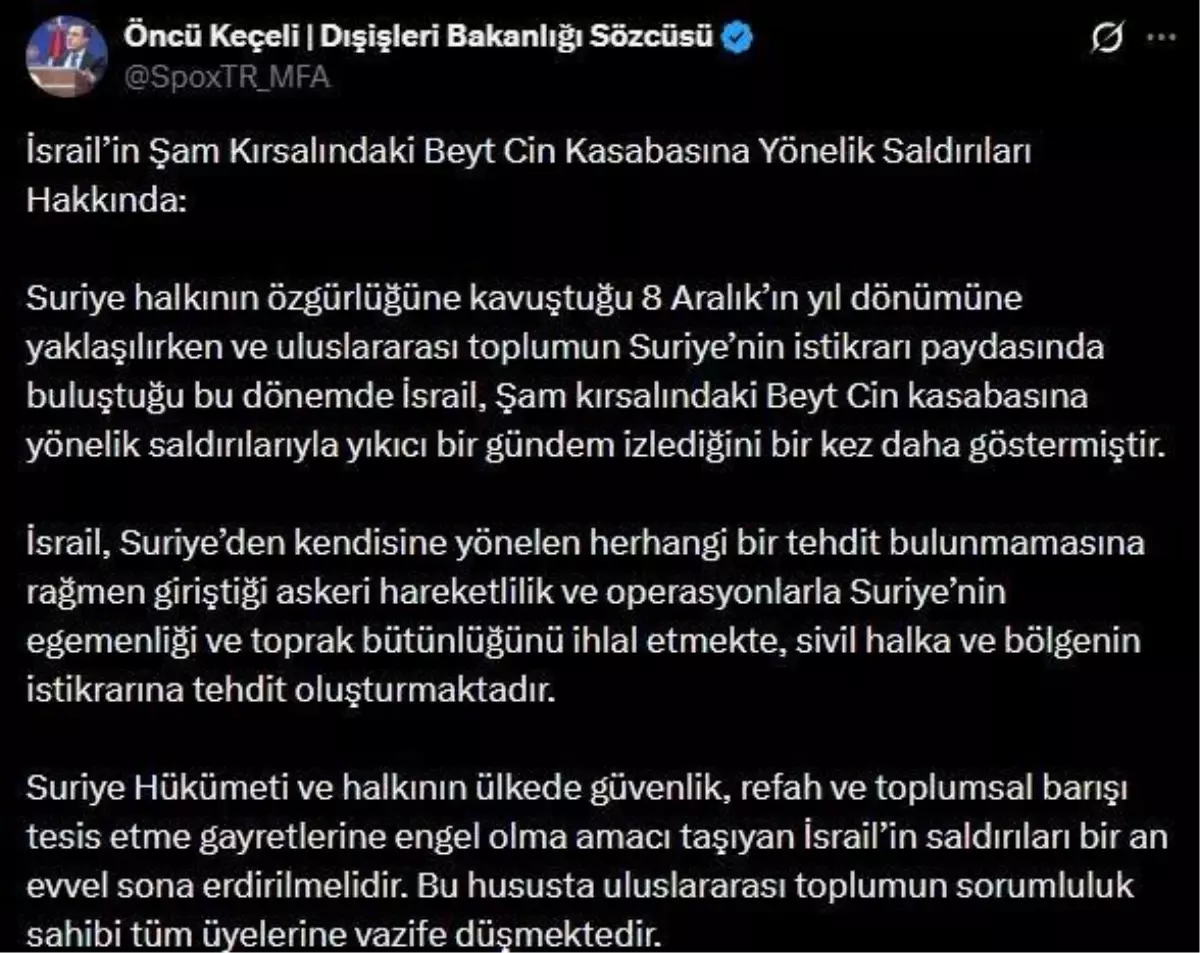 Dışişleri’nden İsrail Saldırısına Keskin Tepki