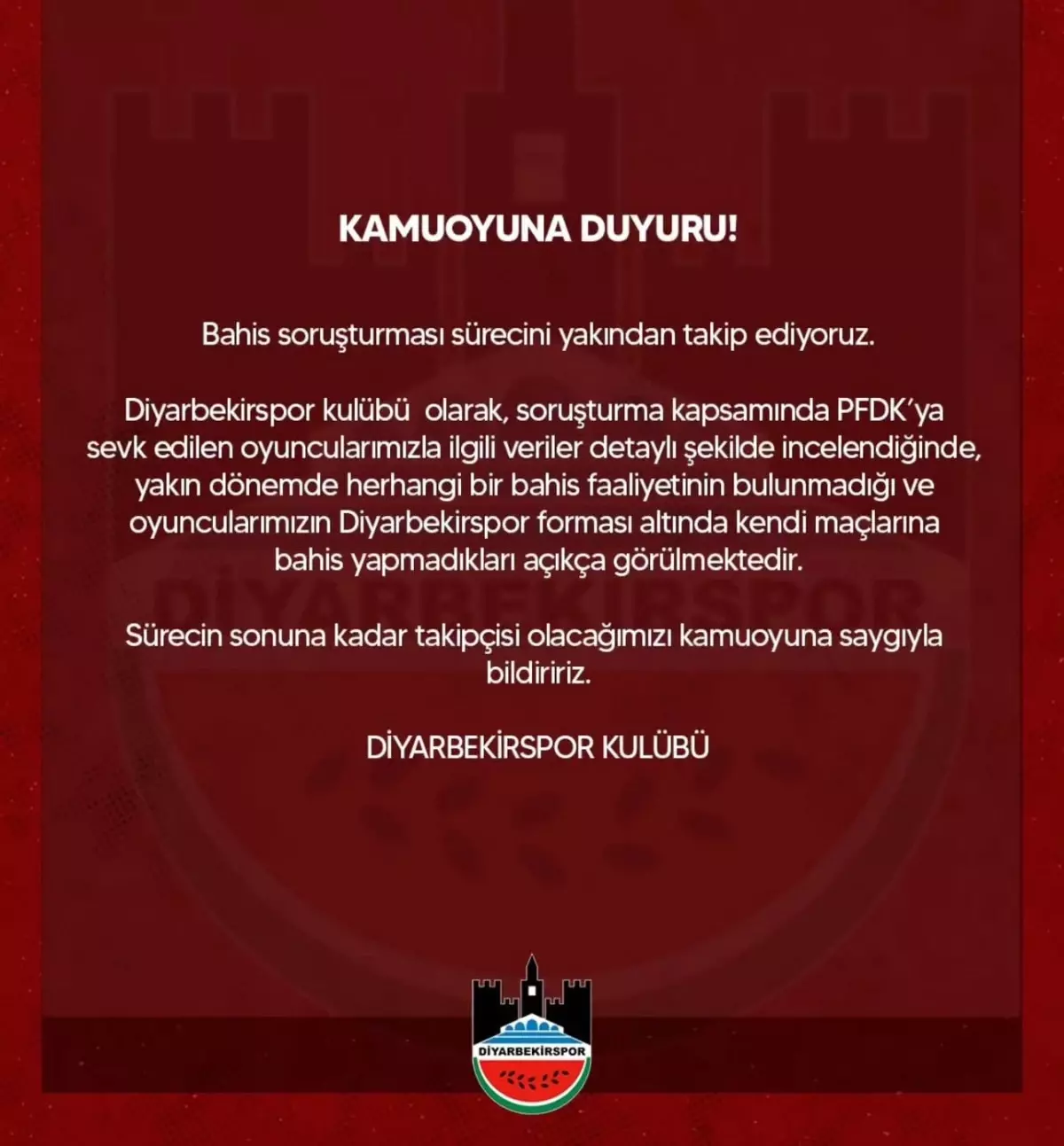 Diyarbekirspor’dan Bahis Açıklaması