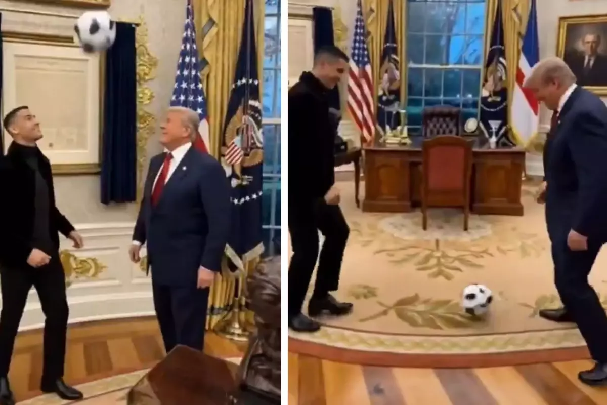 Trump ve Ronaldo, Oval Ofis’te Futbol Şovu Yaptı!