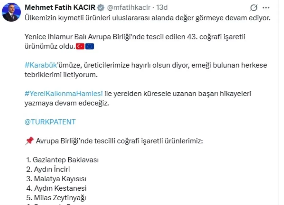 Yenice Ihlamur Balı Avrupa Birliği’nden Coğrafi İşaret Tescili Aldı – Türkiye’nin 43. Tescilli Ürünü