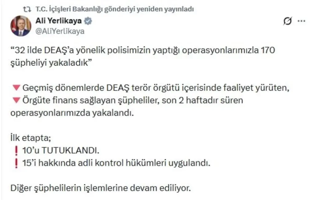 DEAŞ’a Yönelik 32 İlde Operasyon: 170 Şüpheli Yakalandı