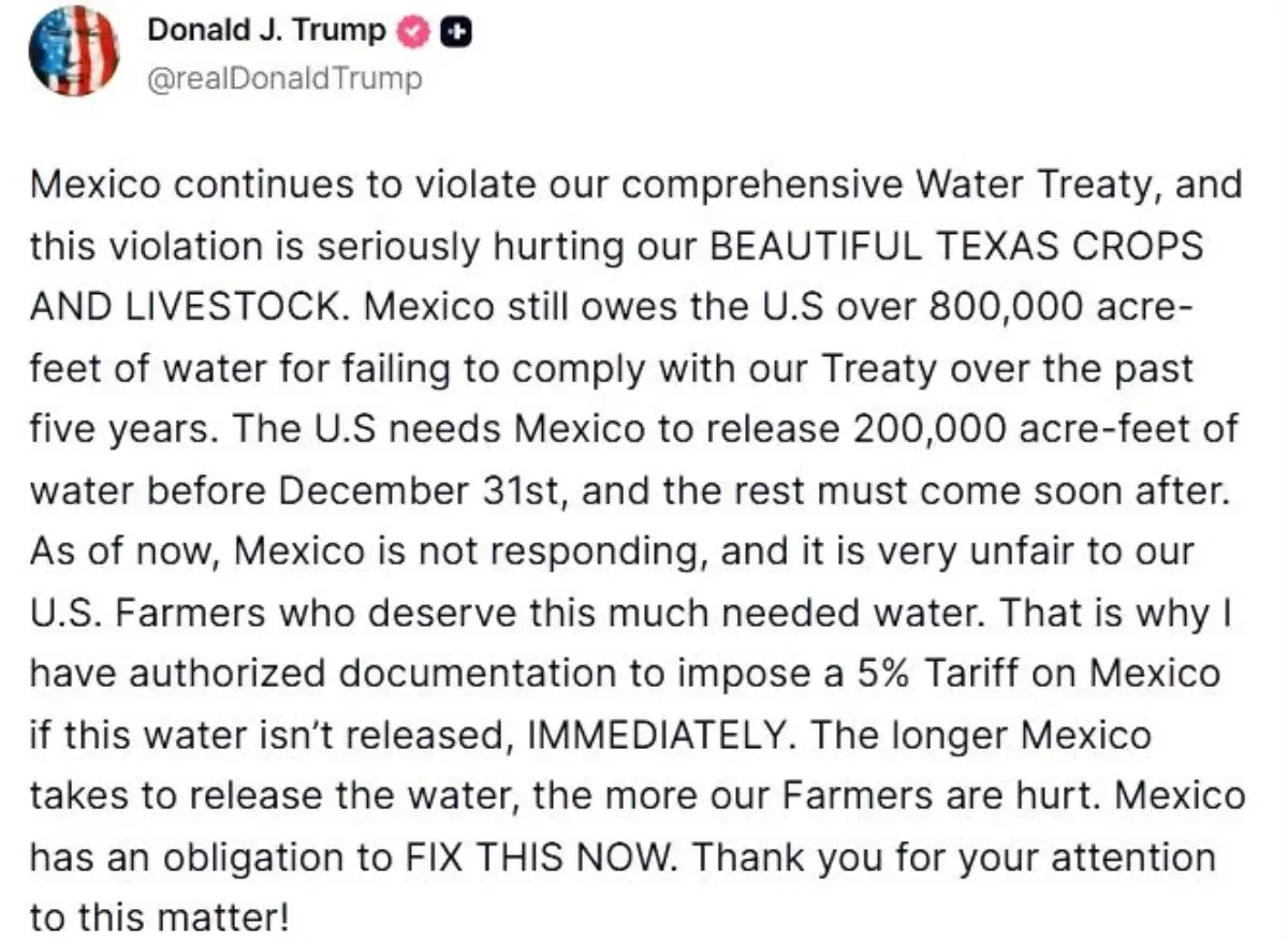 Trump’tan Meksika’ya Su Uyarısı