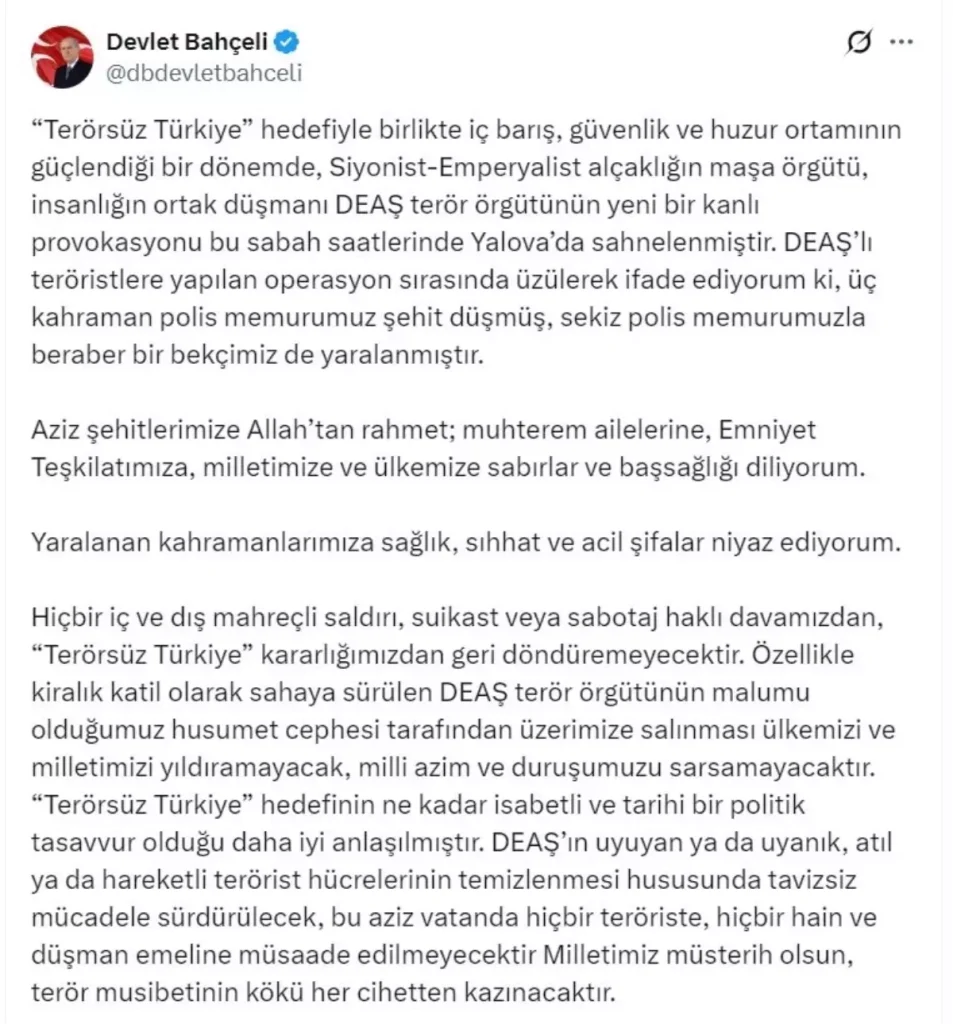 Bahçeli: Terör musibetinin kökü her cihetten kazınacaktır