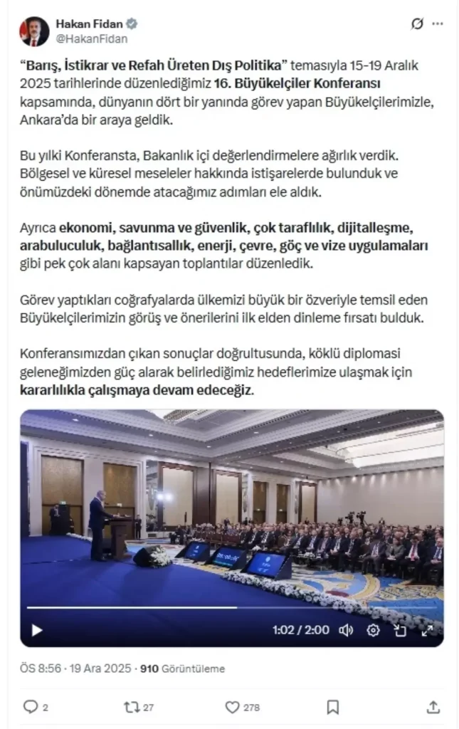Büyükelçiler Konferansı Ankara’da Toplandı