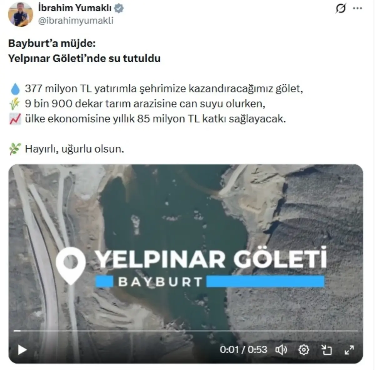 Bayburt ve Gümüşhane’ye Su Müjdesi: Yelpınar Göleti ve Ünlüpınar Barajı’nda Su Tutulmaya Başlandı