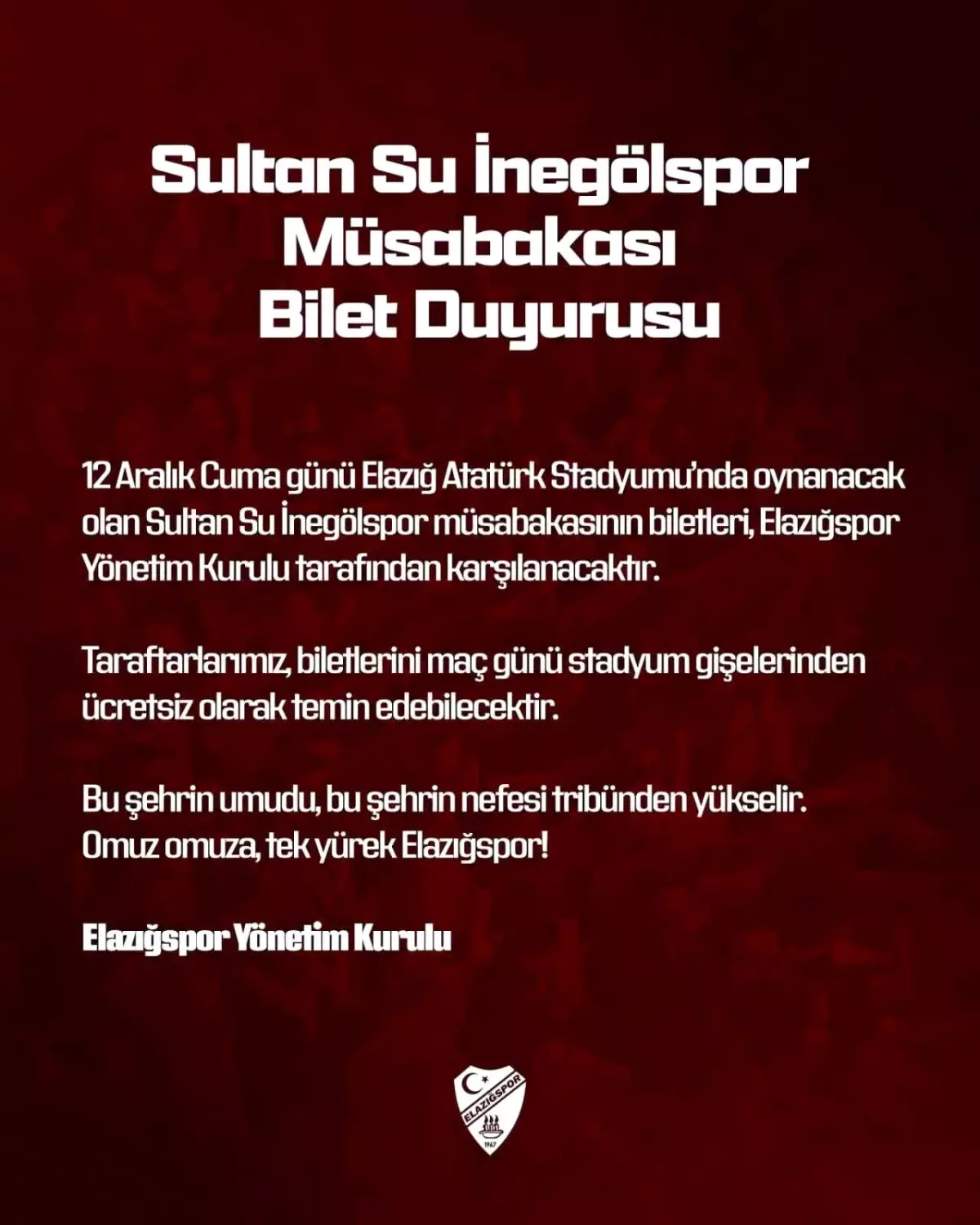 Elazığspor Taraftarına Ücretsiz Bilet