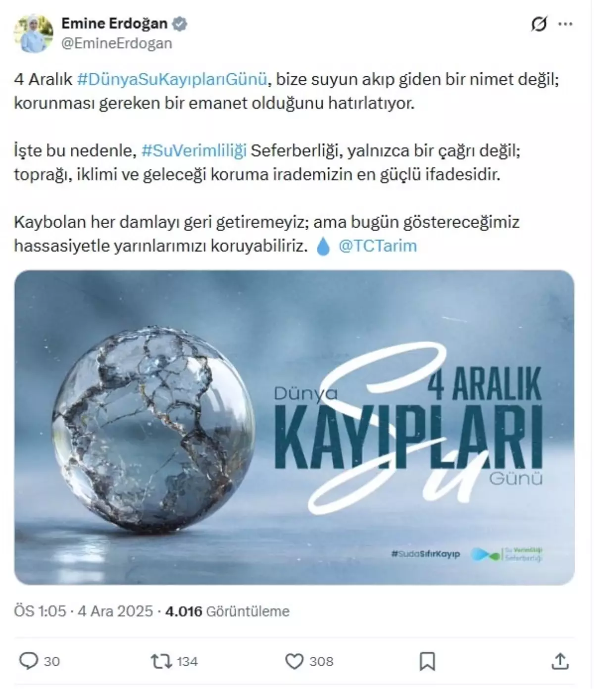 Emine Erdoğan’dan Dünya Su Kayıpları Günü’nde Çarpıcı Açıklama: Su Bir Emanet!