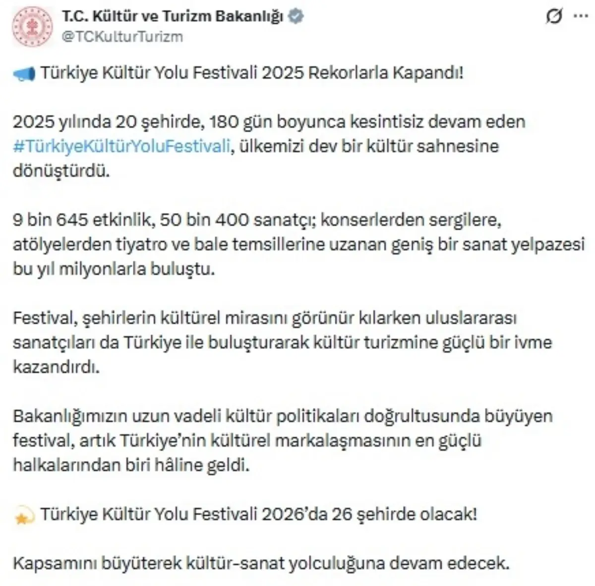 Türkiye Kültür Yolu Festivali Başarıyla Gerçekleşti