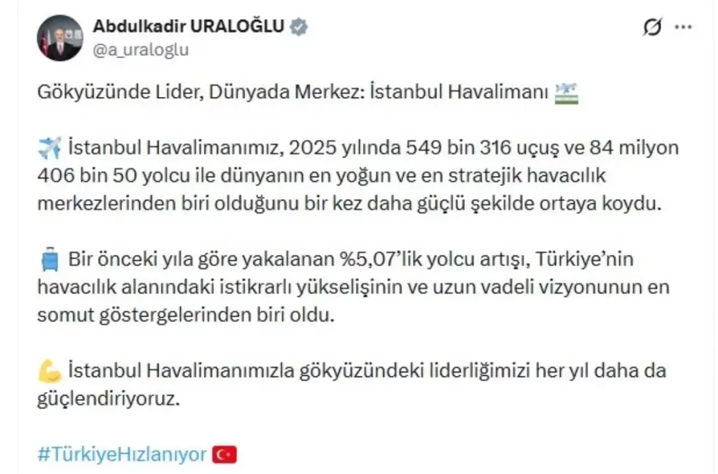 İstanbul Havalimanı’nda 2025’te 84 Milyon Yolcu Rekoru Kırıldı